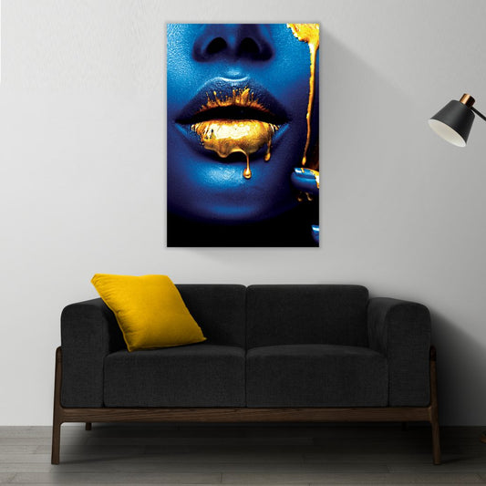 VELVET KISS Blue Woman Gold or Silver Accents Modern Wall Art