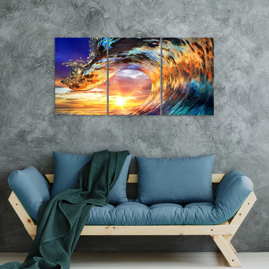 AMOS 3pc Waves Glass Wall Art