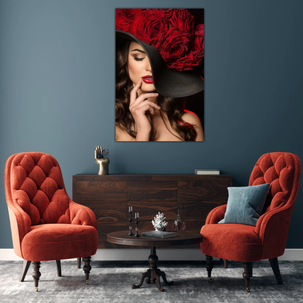 VIDA Red Rose Hat Glass Wall Art