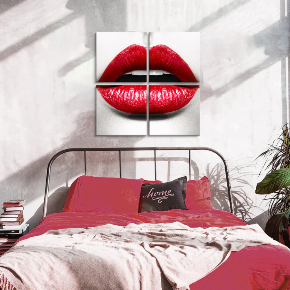 BETTY 4pc Red Lips Glass Wall Art