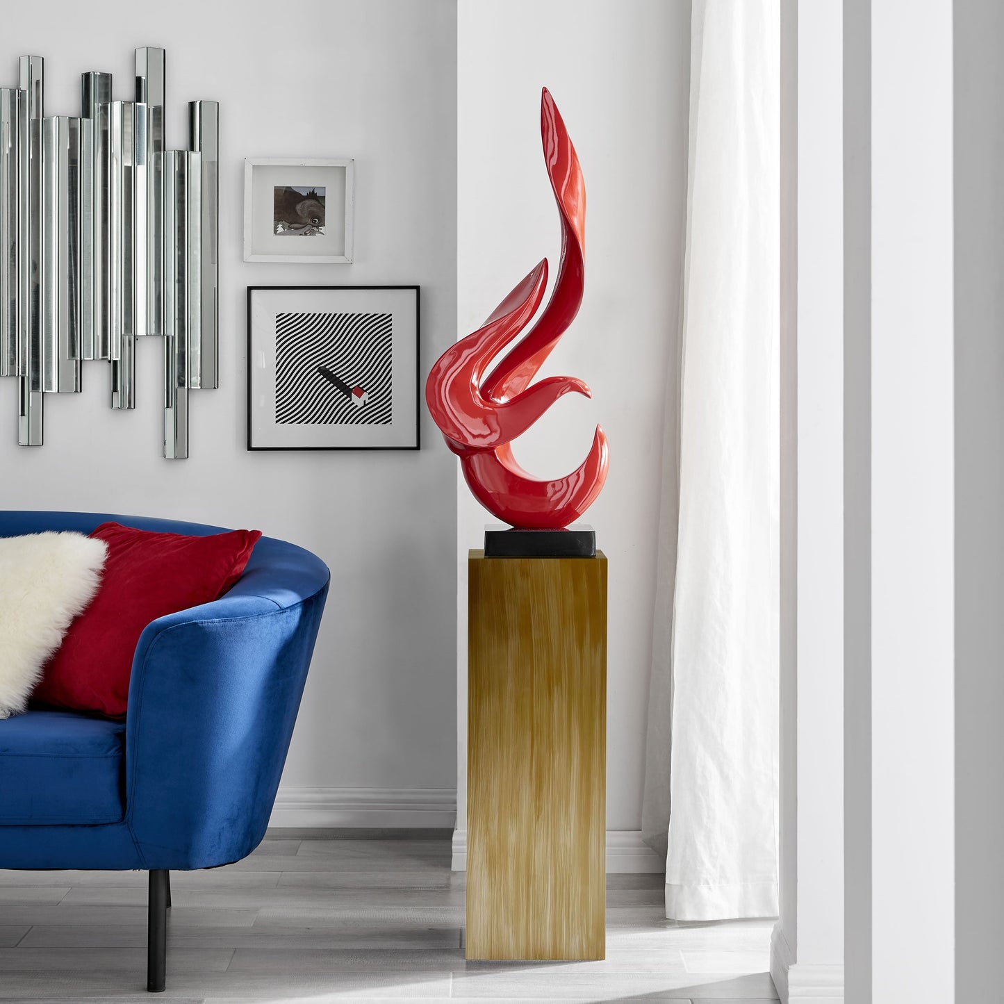 FLAME Red Floor Sculpture With Bronze Stand